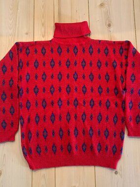 Vintage 90s Idioms Retro Argyle Diamond Knit Turtleneck Sweater Women's M